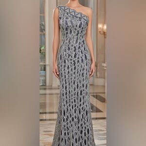 Couture Peggy Jennings Evening Gown w, Silk Lining and velvet ~ Sequins